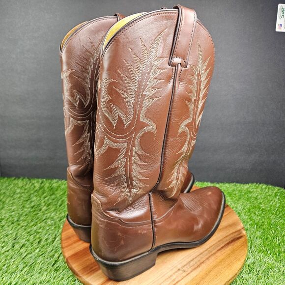 Vintage Tony Lama Mens Western Boots Brown Leather 11 B Riding Rodeo Cowboy main image 15